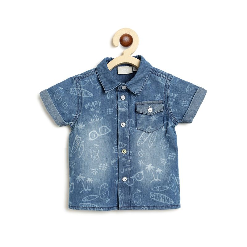 Boys Medium Blue Short Sleeve Denim Shirt image number null